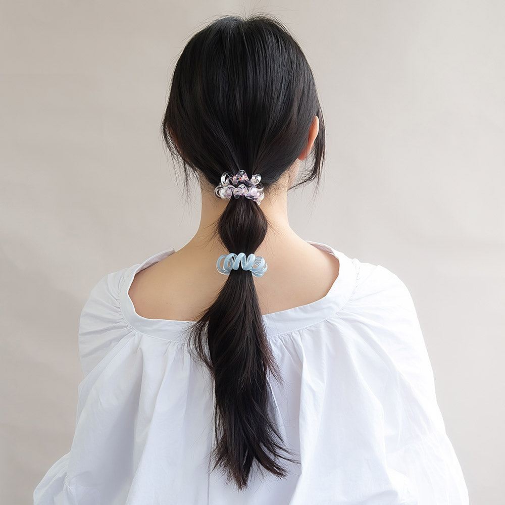 ヘアゴム スプリングゴム シンプル オーロラ カラー 2色 2個セット 太め コイルゴム コイルポニー ヘアポニー