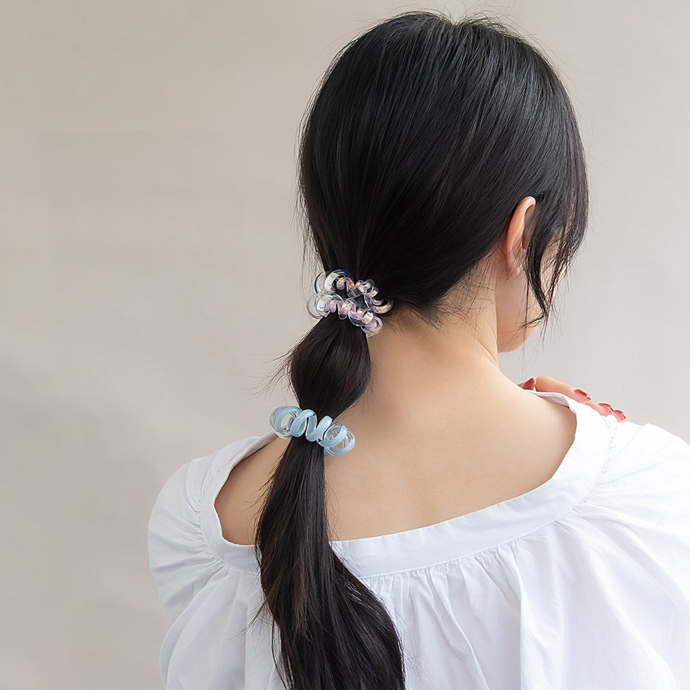ヘアゴム スプリングゴム シンプル オーロラ カラー 2色 2個セット 太め コイルゴム コイルポニー ヘアポニー