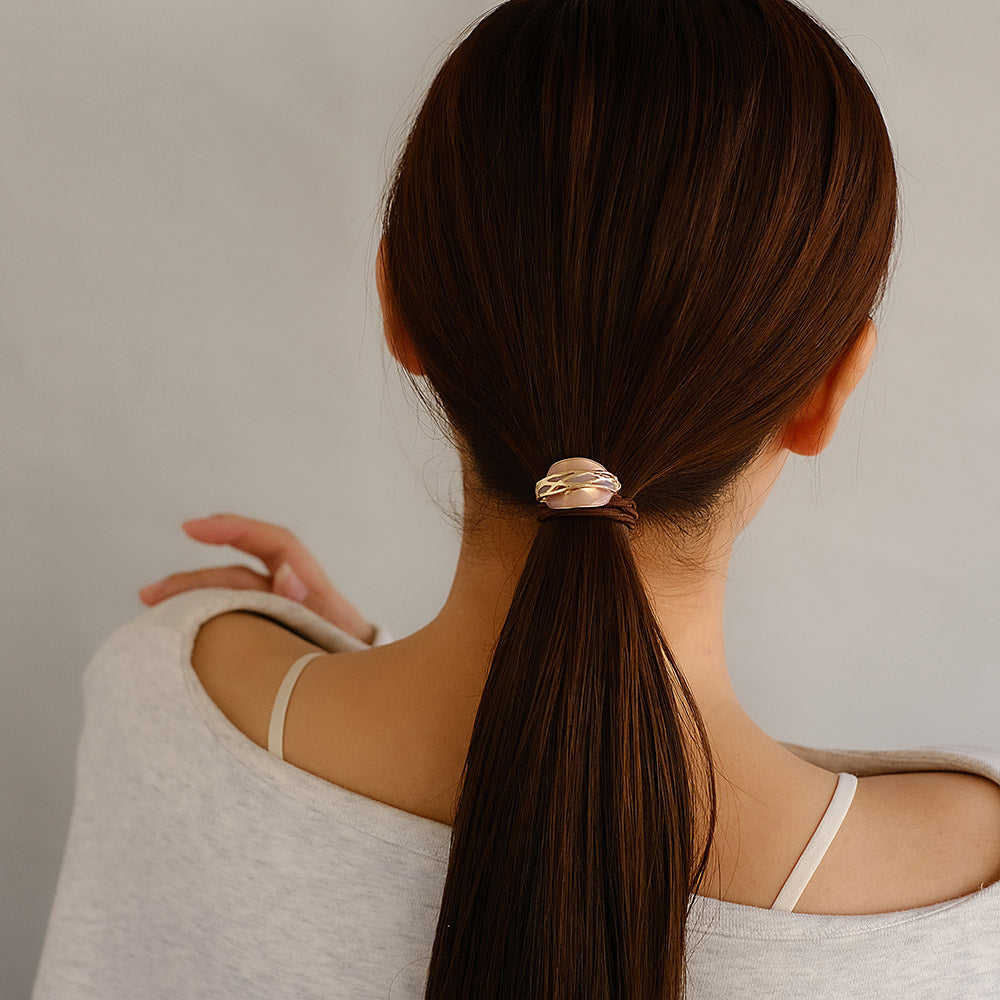 ヘアゴム mini pony メタル カラー オーバル センター クロス ライン カーブ ヘアポニー