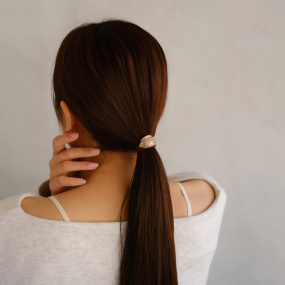 ヘアゴム mini pony メタル カラー オーバル センター クロス ライン カーブ ヘアポニー