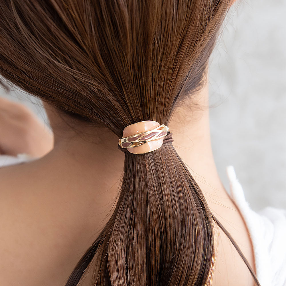 ヘアゴム mini pony メタル カラー オーバル センター クロス ライン カーブ ヘアポニー