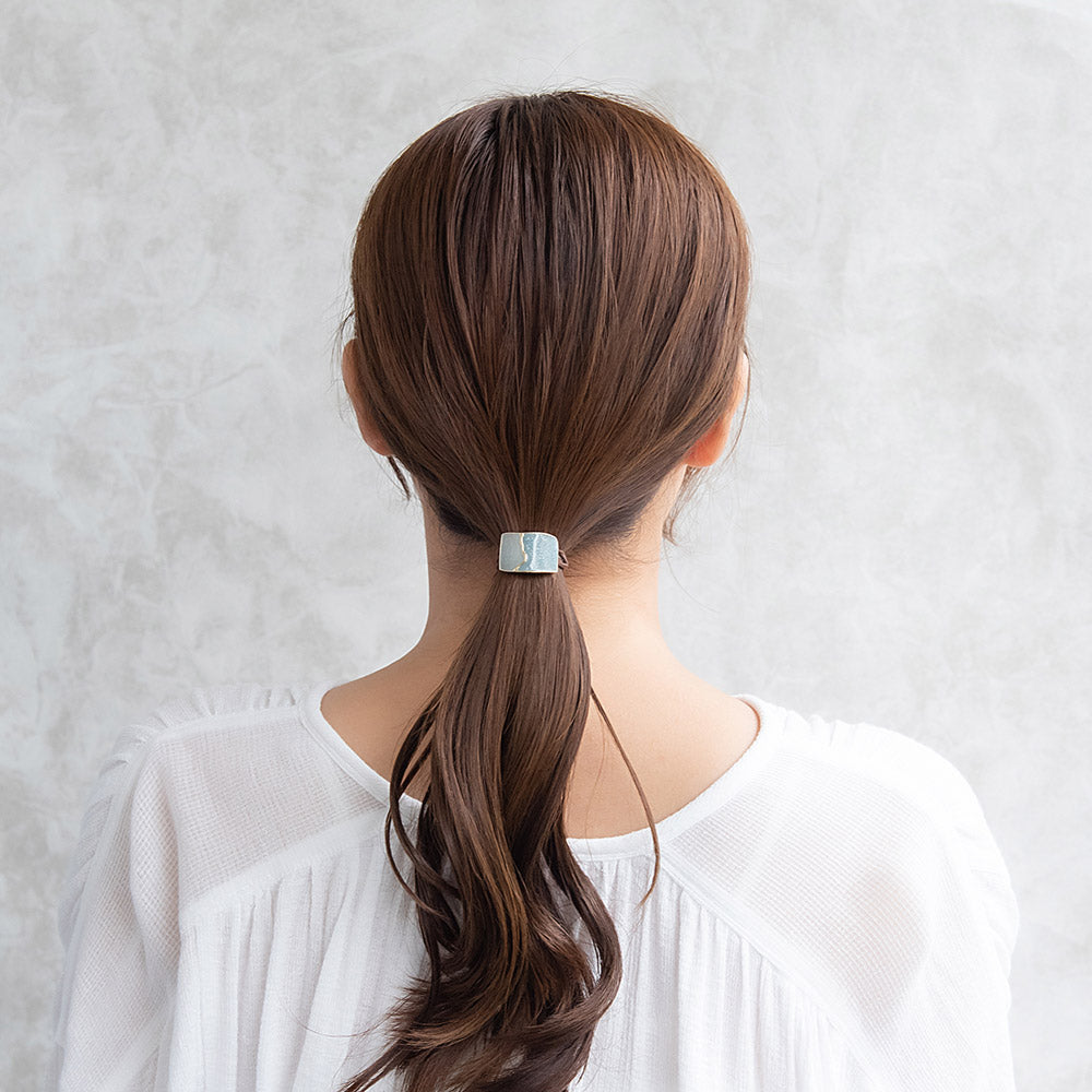 ヘアゴム mini pony メタル マーブル カラー ラメ ハーフ レクタングル ウェーブ ライン カーブ ヘアポニー