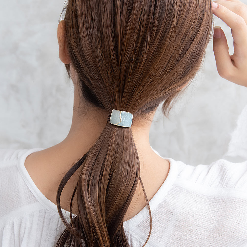 ヘアゴム mini pony メタル マーブル カラー ラメ ハーフ レクタングル ウェーブ ライン カーブ ヘアポニー