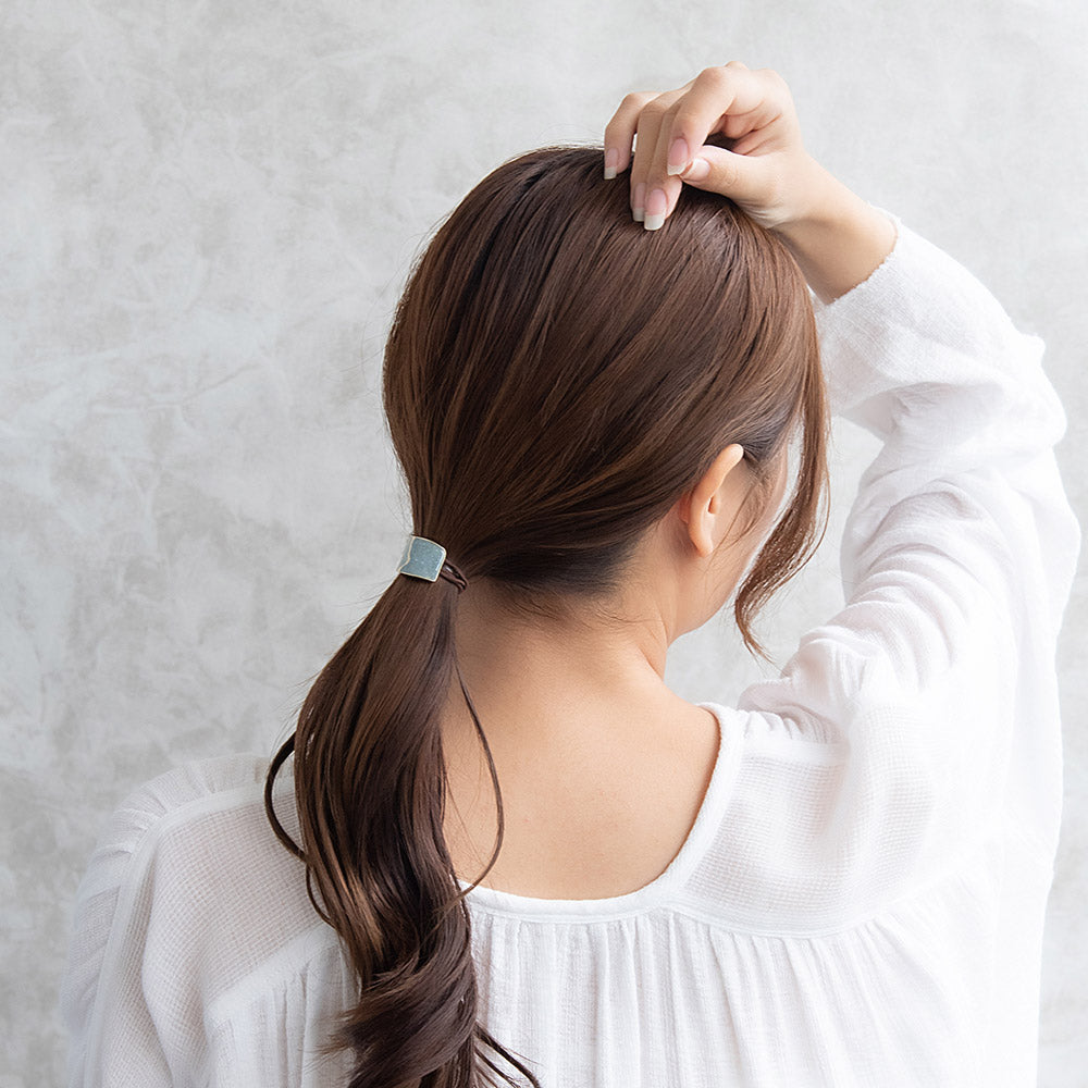 ヘアゴム mini pony メタル マーブル カラー ラメ ハーフ レクタングル ウェーブ ライン カーブ ヘアポニー