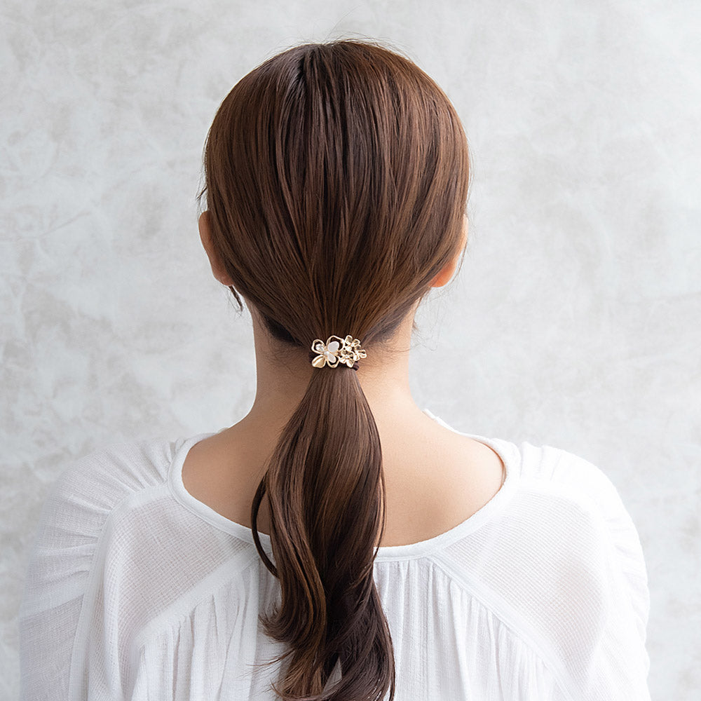 ヘアゴム ニッケルフリー メタル フラワー カラー ストーン パール ヘアポニー