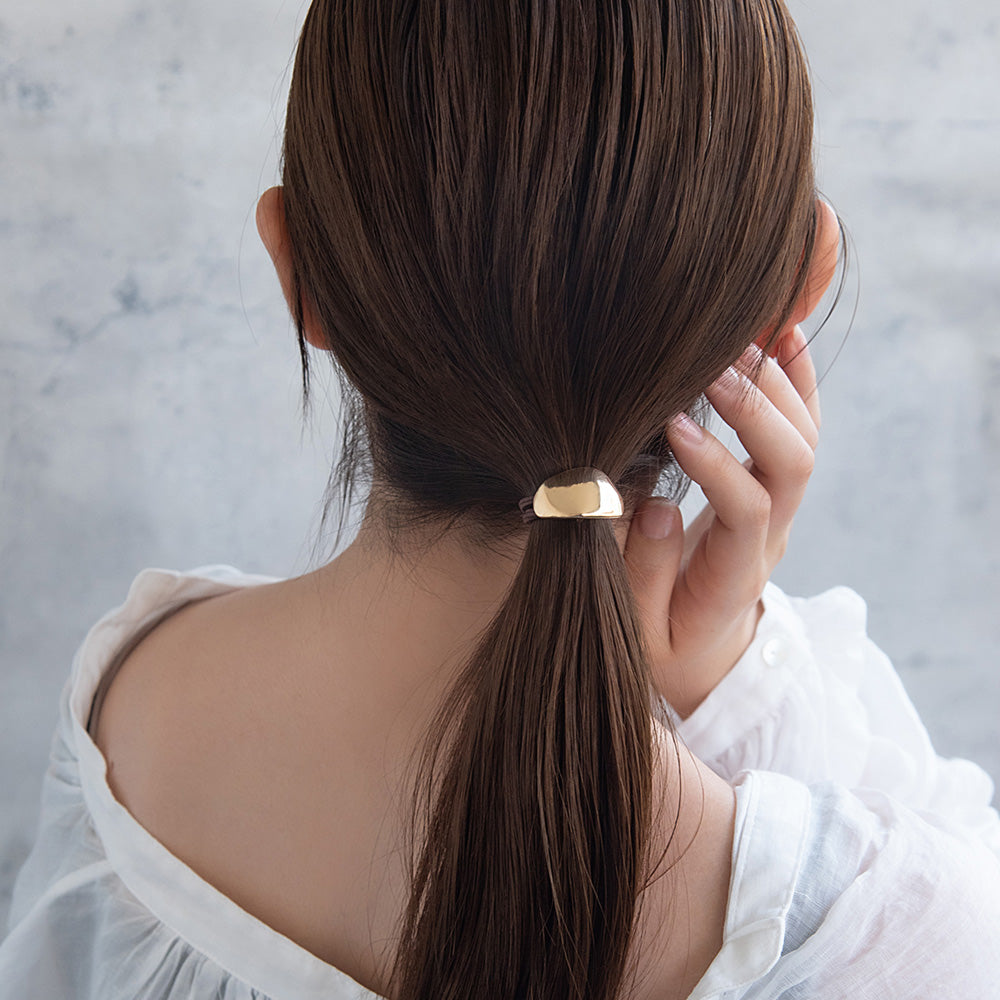 ヘアゴム mini tsukekae pony メタル ミニ オーバル ヘアゴム2本付き(ブラウン/ブラック)