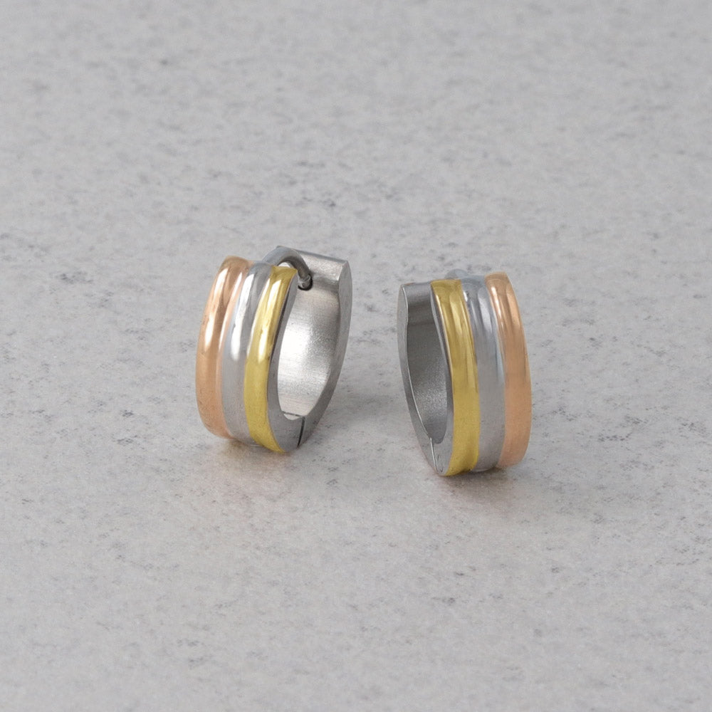 ピアス ステンレス カラー トリプル ライン ステンレスポスト ミニ ワンタッチ キャッチレス フープピアス
