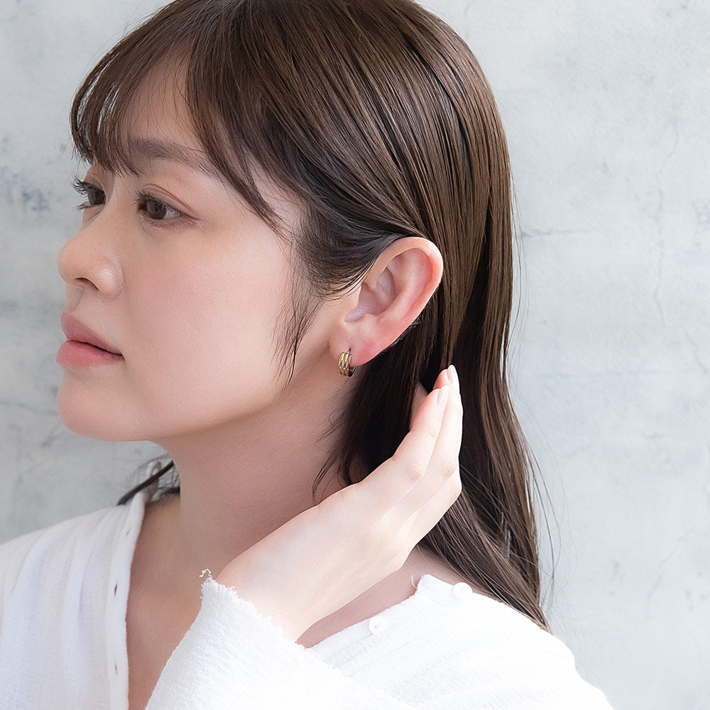 ピアス ステンレス カラー トリプル ライン ステンレスポスト ミニ ワンタッチ キャッチレス フープピアス