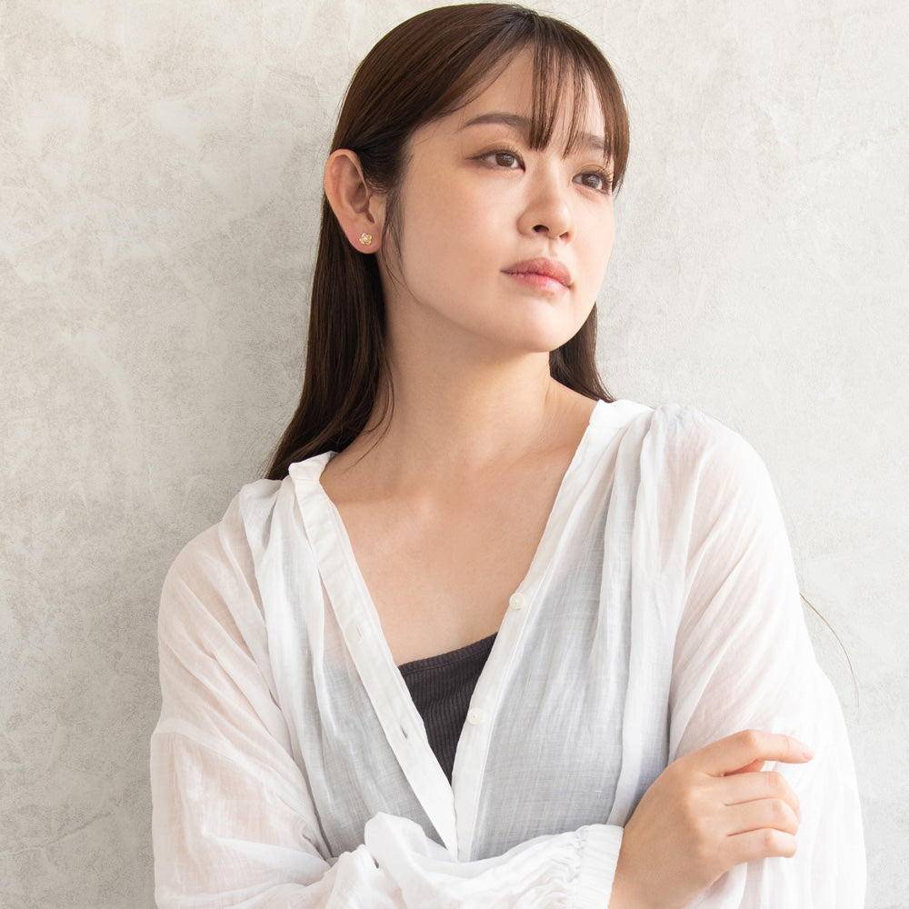 ピアス ニッケルフリー メタル 淡水パール ミニ フラワー チタンポスト スタッドピアス