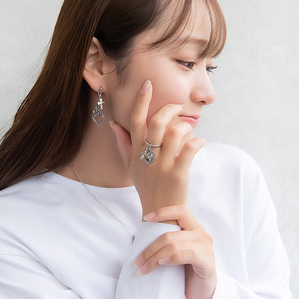 リング yura ニッケルフリー メタル ハート クロス バラ 12号 指輪
