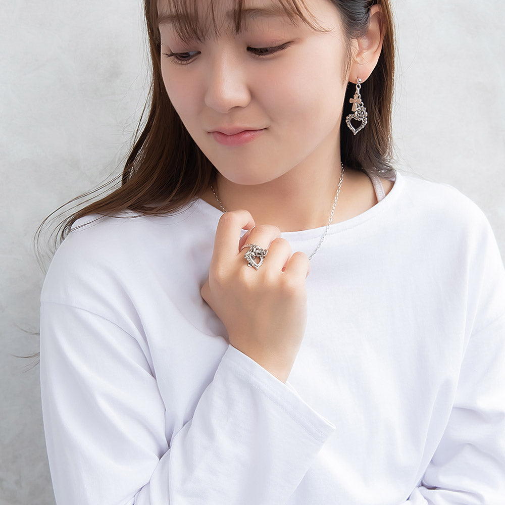 リング yura ニッケルフリー メタル ハート クロス バラ 12号 指輪