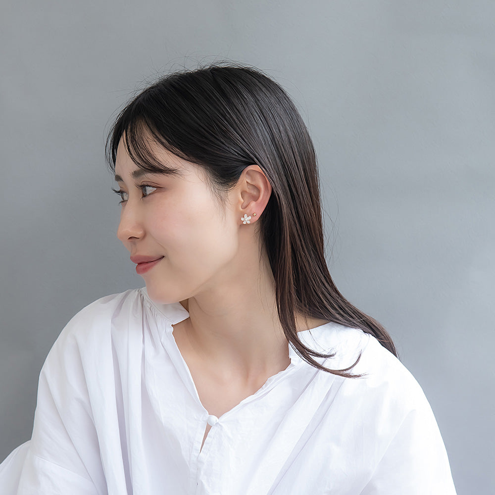 ピアス ニッケルフリー メタル キュービックジルコニア フラワー ストーン ボール 6個セット シルバー925ポスト スタッドピアス