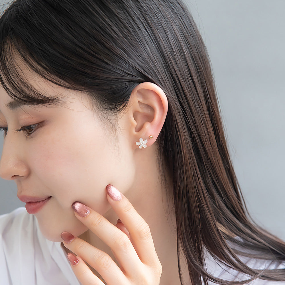 ピアス ニッケルフリー メタル キュービックジルコニア フラワー ストーン ボール 6個セット シルバー925ポスト スタッドピアス