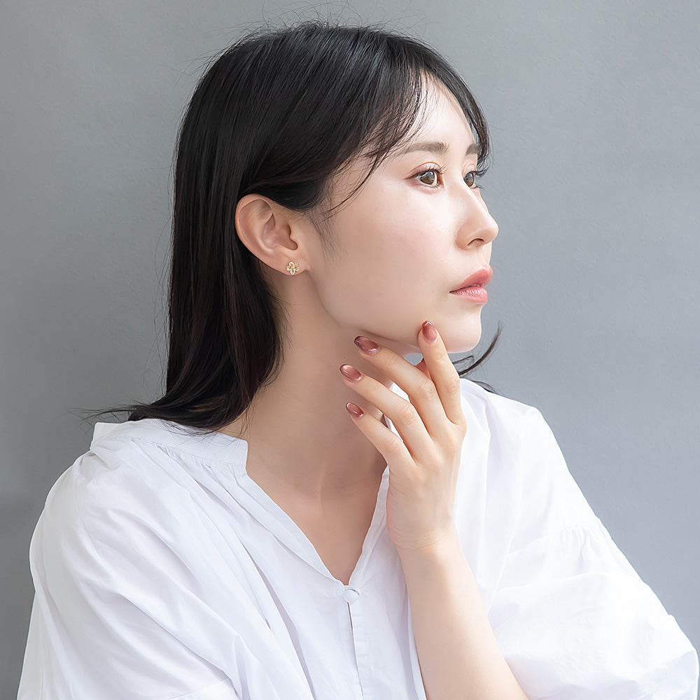 ピアス ニッケルフリー メタル キュービックジルコニア フラワー ストーン ボール 6個セット シルバー925ポスト スタッドピアス