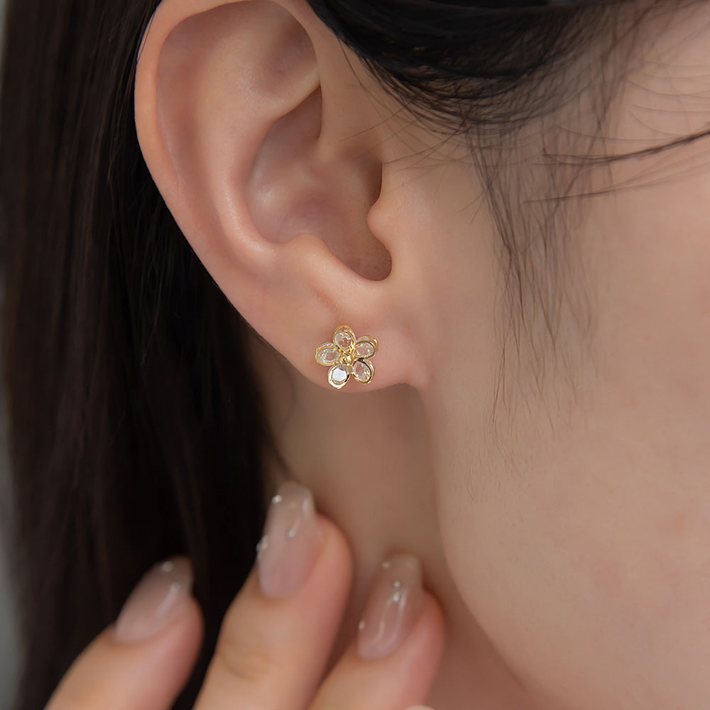 ピアス ニッケルフリー メタル キュービックジルコニア フラワー ストーン ボール 6個セット シルバー925ポスト スタッドピアス