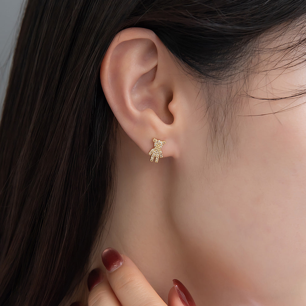 ピアス ニッケルフリー メタル キュービックジルコニア クマ 6個セット シルバー925ポスト スタッドピアス