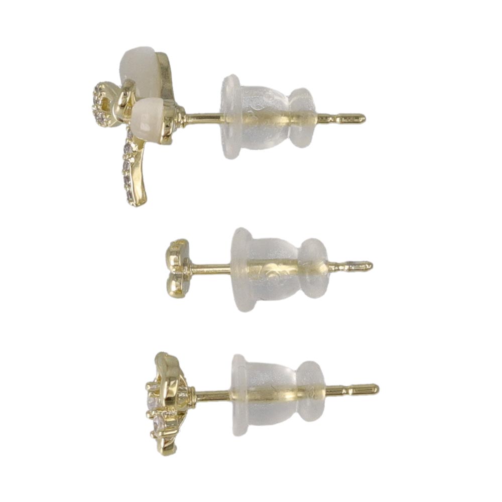 ピアス ニッケルフリー メタル キュービックジルコニア 合成キャッツアイ リボン クローバー 6個セット スタッドピアス