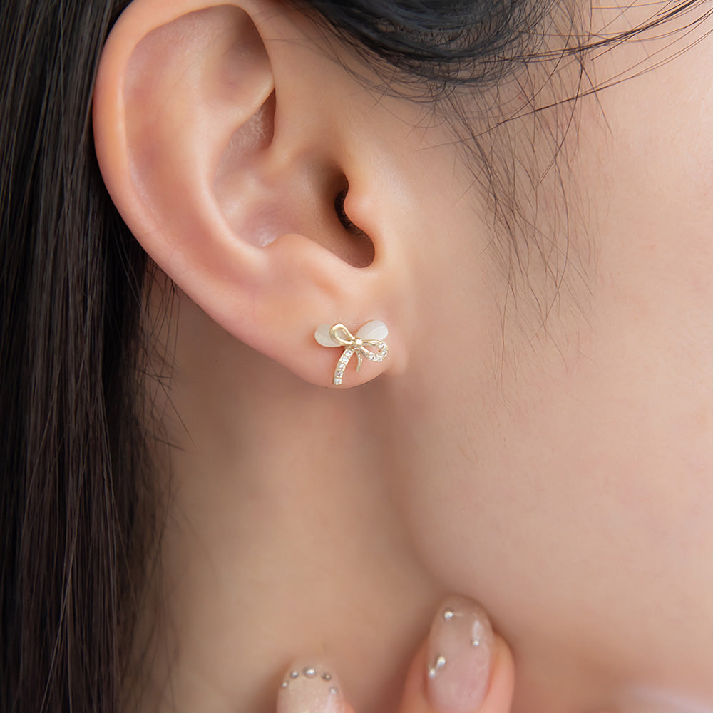 ピアス ニッケルフリー メタル キュービックジルコニア 合成キャッツアイ リボン クローバー 6個セット スタッドピアス