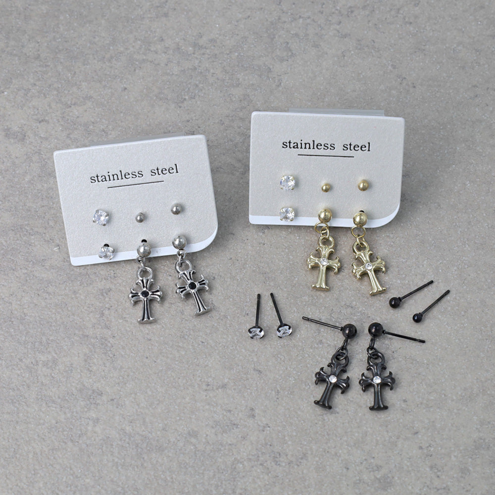 ピアス クロス 6個セット サージカルステンレスポスト スタッドピアス