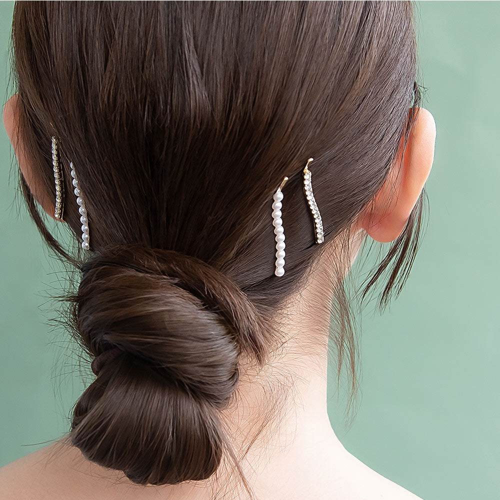ヘアピン パール ストーン ウェーブ ライン メタル 4本セット アメピン