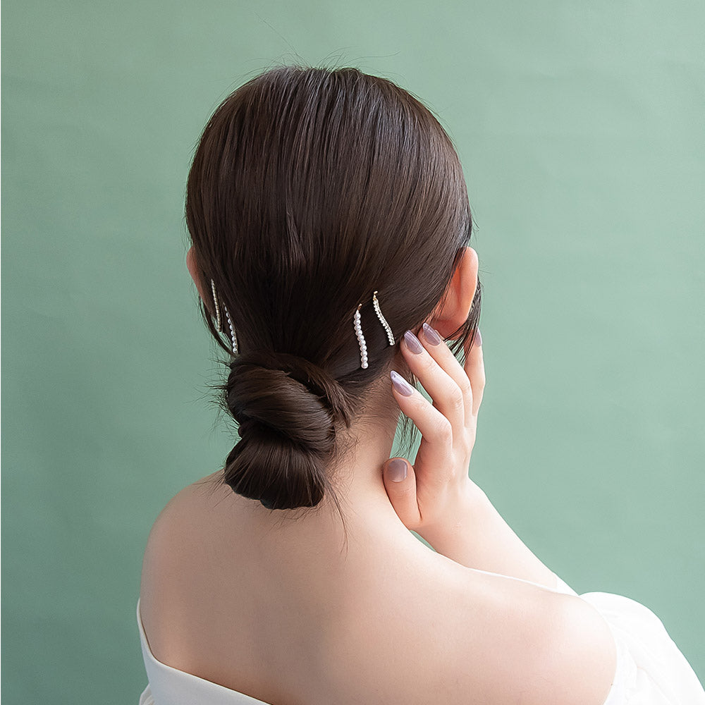 ヘアピン パール ストーン ウェーブ ライン メタル 4本セット アメピン