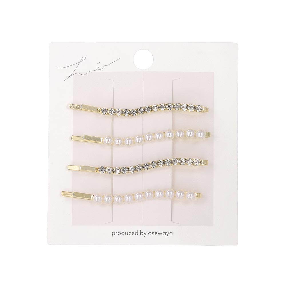 ヘアピン パール ストーン ウェーブ ライン メタル 4本セット アメピン