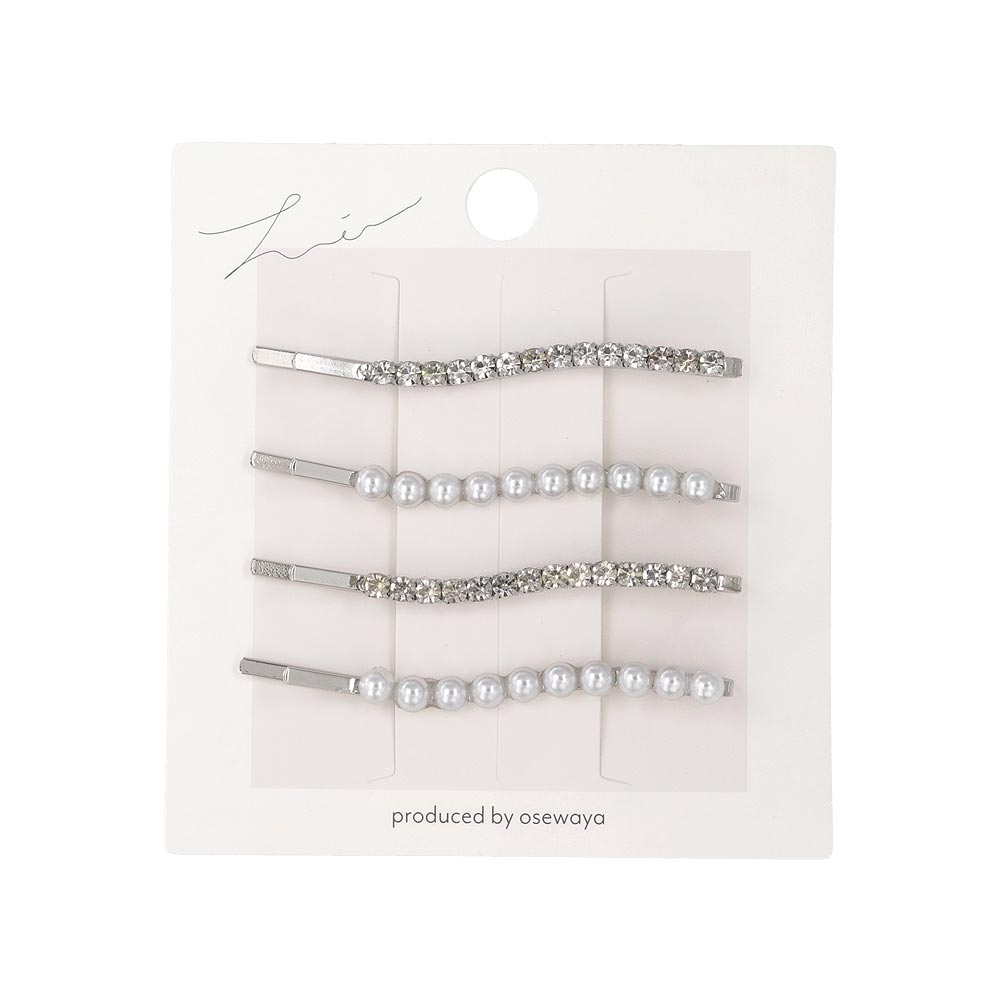 ヘアピン パール ストーン ウェーブ ライン メタル 4本セット アメピン