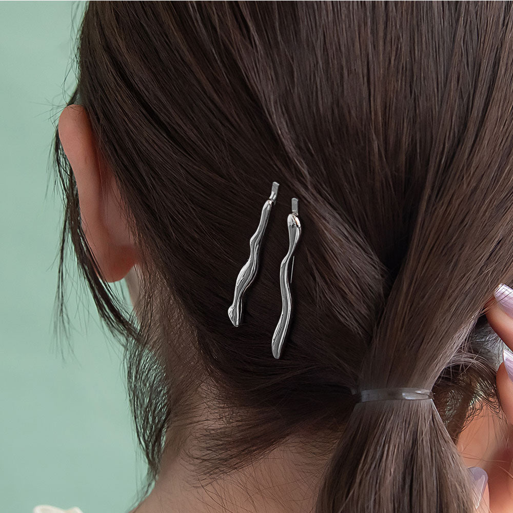 ヘアピン メタル ツヤ プランプ ウェーブ ライン アシンメトリー 2本 セットピン アメピン
