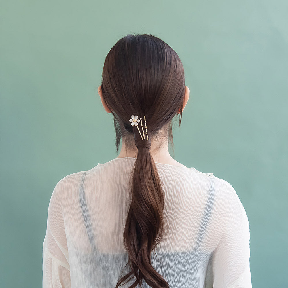 ヘアピン メタル フラワー 花 マーブル エポ ミニ パール ツイスト 3本セット アメピン