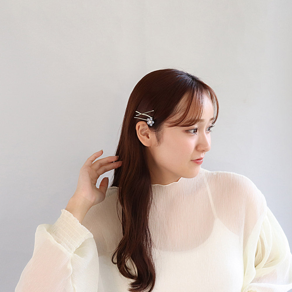 ヘアピン フラワー 花 パール カラー メタル ライン ウェーブ 3本セット アメピン