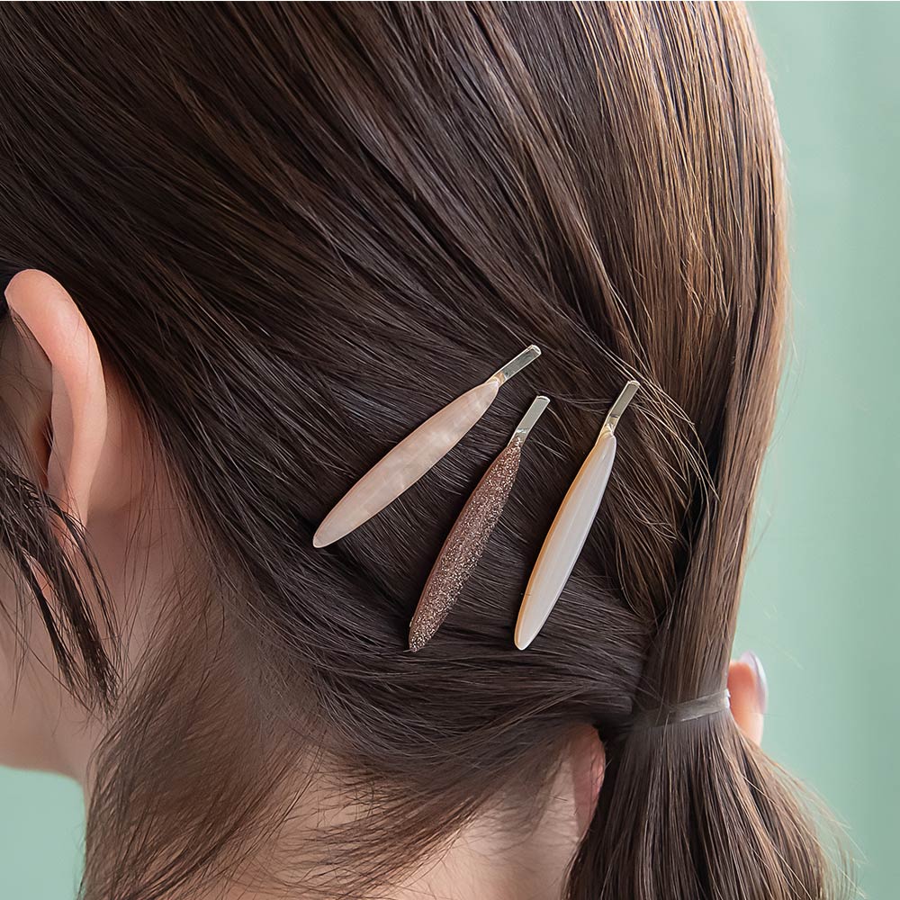 ヘアピン ラメ マーブル カラー アーモンド 3本セット アメピン