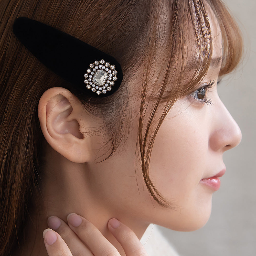 ヘアピン ベロア ガラス アンティーク調 スリーピン