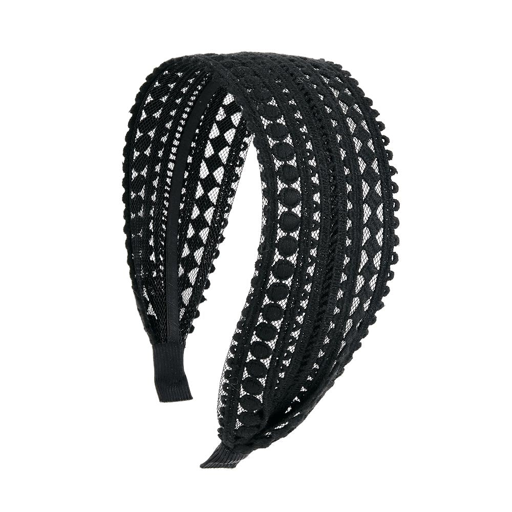 カチューシャ レース風 透かし サークル ダイヤ ライン ベーシックカラー 幅広 ワイド