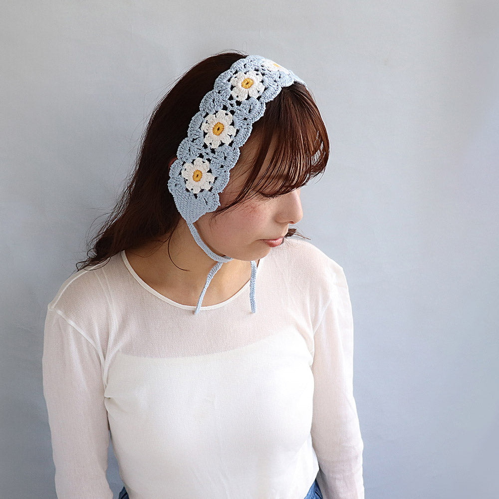 ヘッドバンド カラー フラワー 柄 スカラップ クロシェ編み かぎ編み ヘッドドレス ヘアバンド