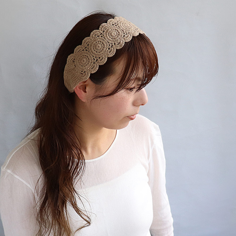 ヘッドバンド レース 柄 サークル スカラップ クロシェ編み かぎ編み ヘッドドレス ヘアバンド
