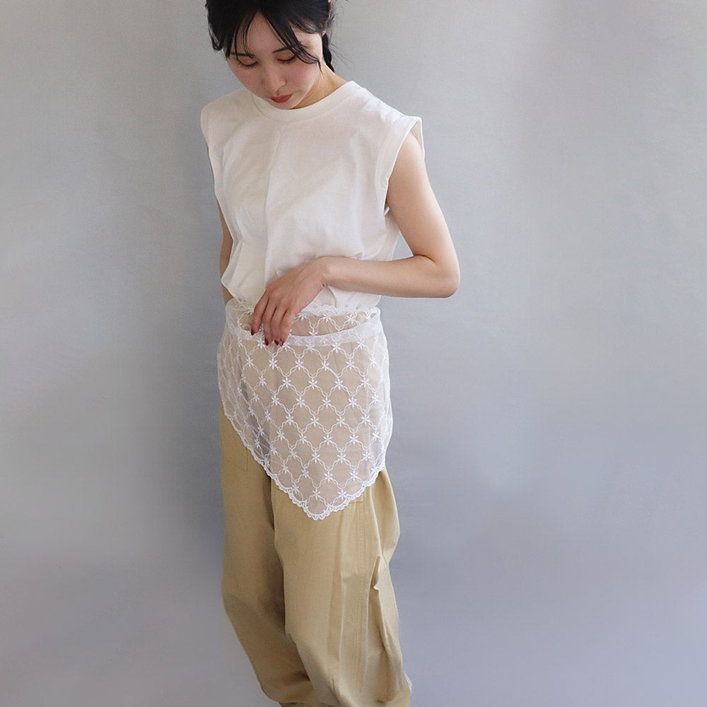 ヘッドスカーフ フラワー 柄 総レース シアー スカラップ バブーシュカ
