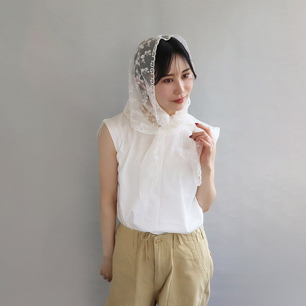 ヘッドスカーフ フラワー ボタニカル 柄 総レース シアー バブーシュカ