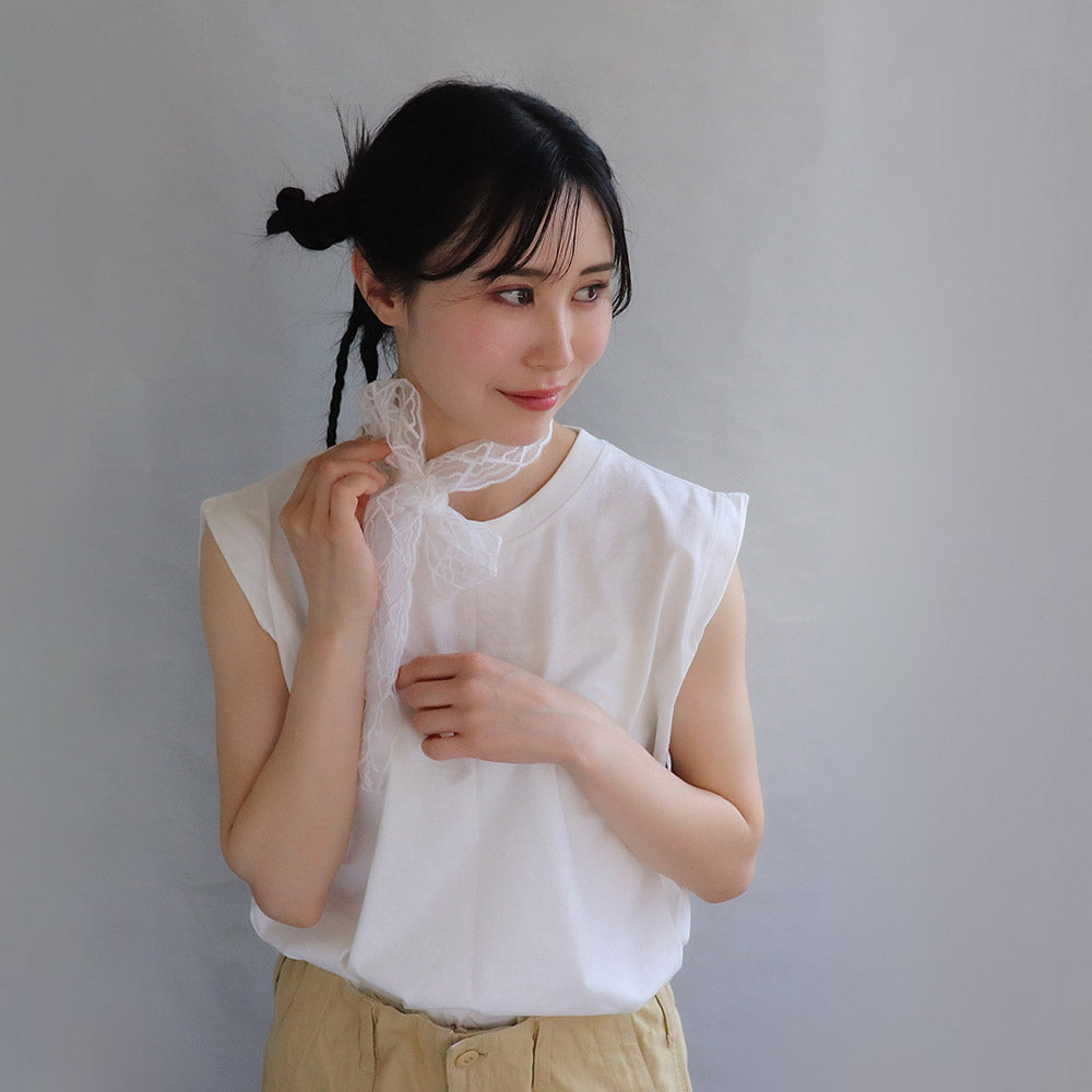 ボウタイスカーフ ヘッドドレス ハート 柄 総レース シアー リボン ヘアバンド