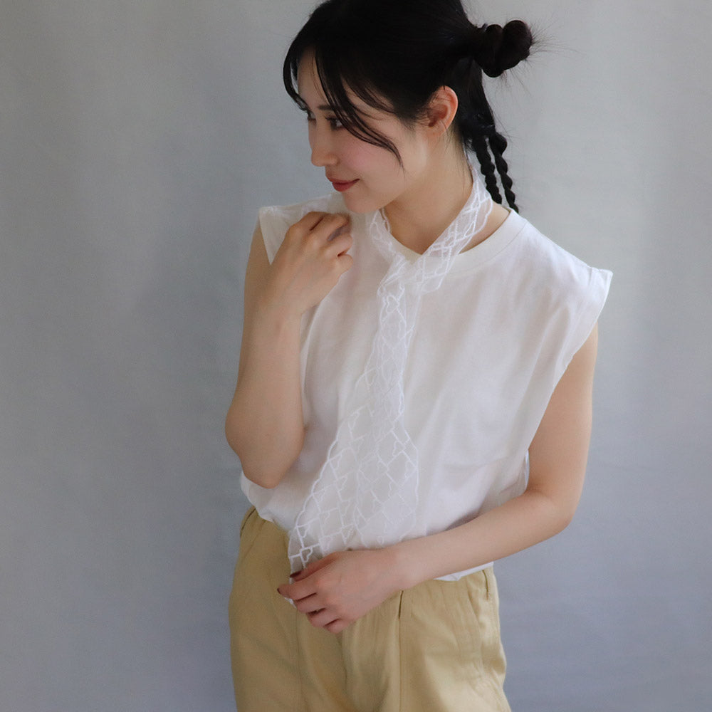 ボウタイスカーフ ヘッドドレス ハート 柄 総レース シアー リボン ヘアバンド