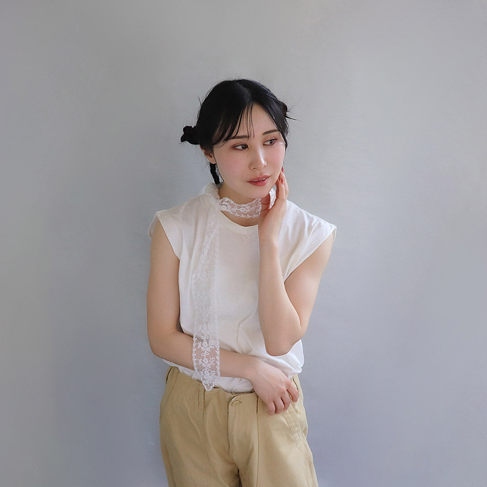 ボウタイスカーフ ヘッドドレス フラワー ボタニカル 柄 総レース スカラップ シアー リボン ヘアバンド