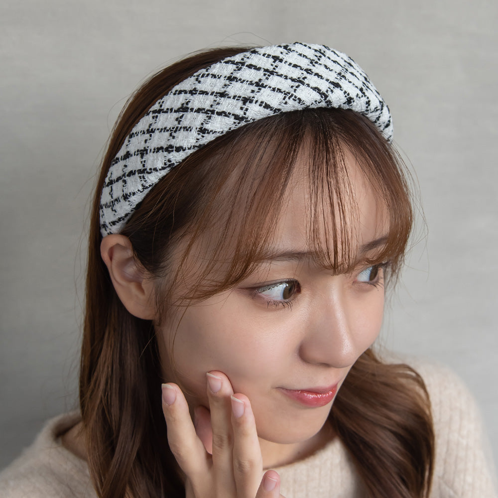 カチューシャ ツイード風 チェック柄 ワイド