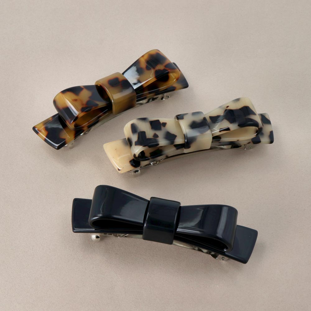 バレッタ リボン 立体 べっ甲風 マーブル カラー