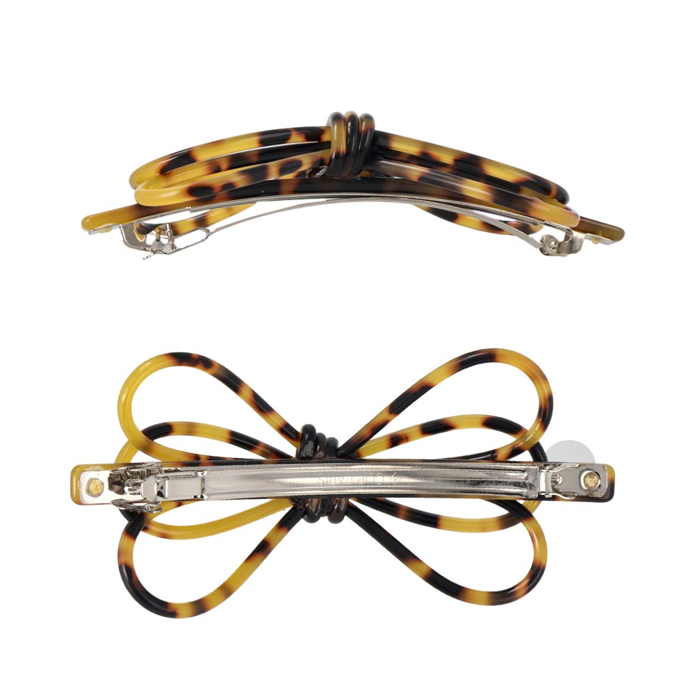 バレッタ リボン 3連 トリプル ループ 立体 べっ甲風 マーブル カラー スリムバレッタ