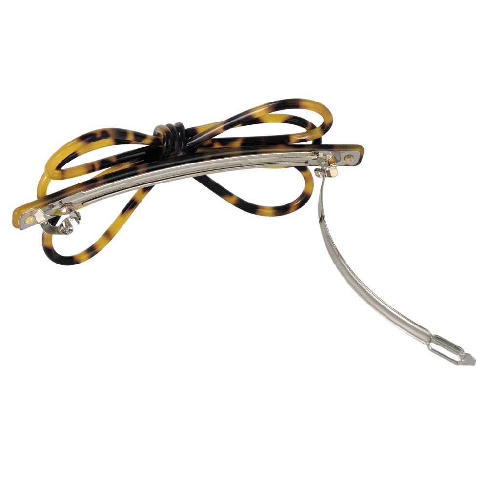 バレッタ リボン 3連 トリプル ループ 立体 べっ甲風 マーブル カラー スリムバレッタ