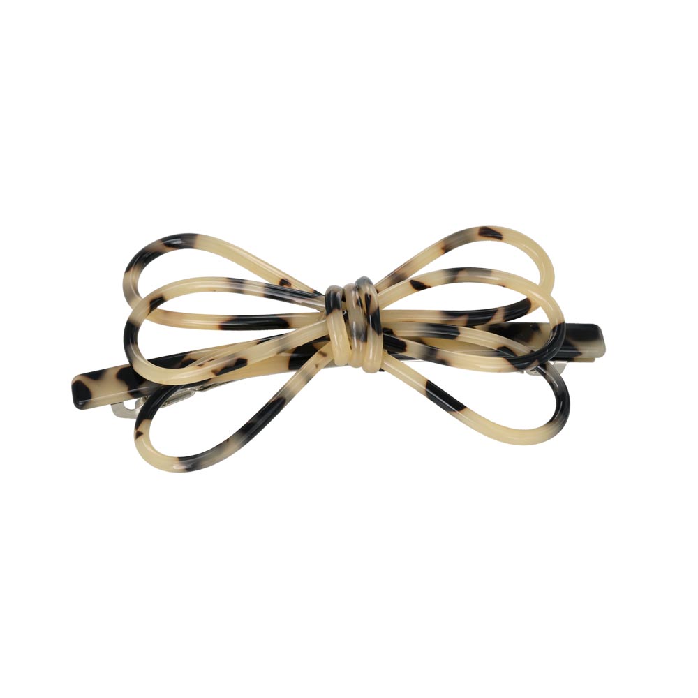 バレッタ リボン 3連 トリプル ループ 立体 べっ甲風 マーブル カラー スリムバレッタ