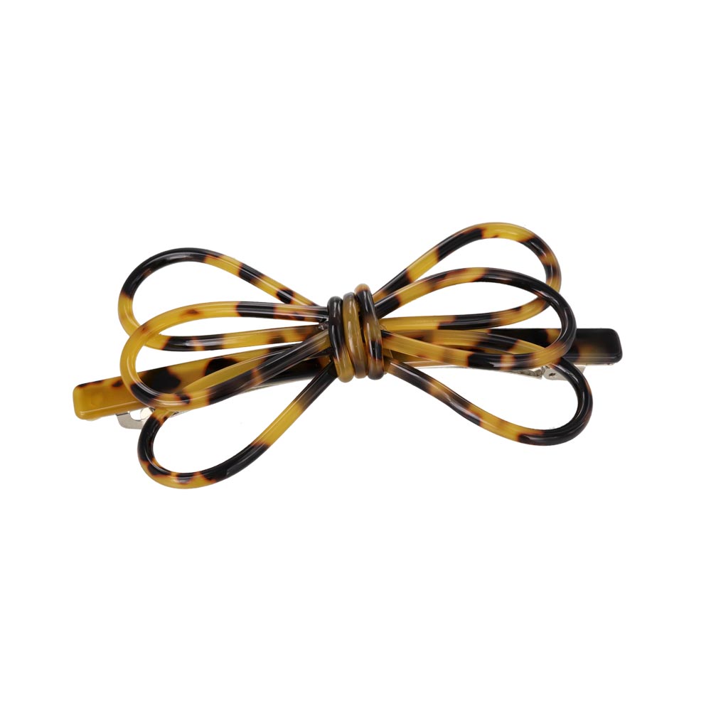バレッタ リボン 3連 トリプル ループ 立体 べっ甲風 マーブル カラー スリムバレッタ