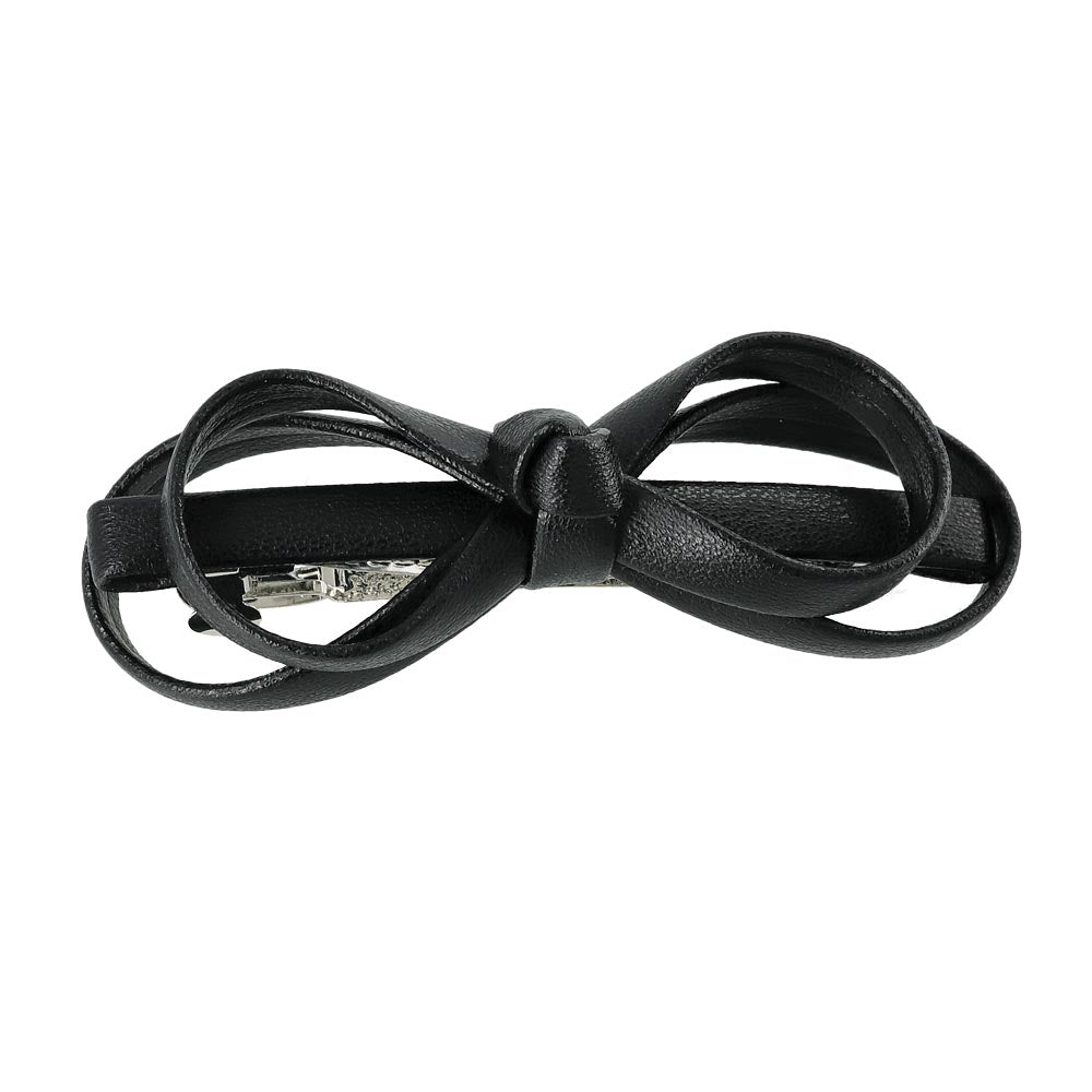 バレッタ ニッケルフリー メタル ダブル ∞ リボン ノット 立体 フェイクレザー ベーシックカラー