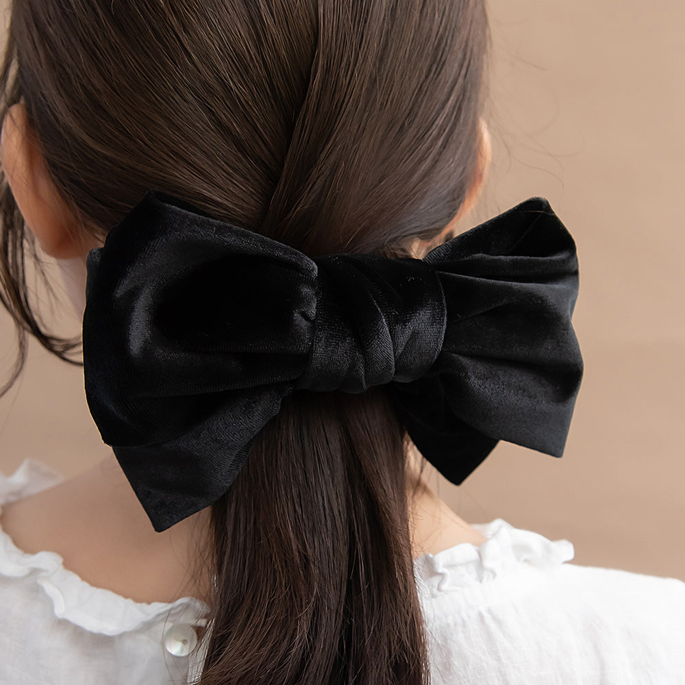 バレッタ ベロア リボンビッグ すべり止め付き