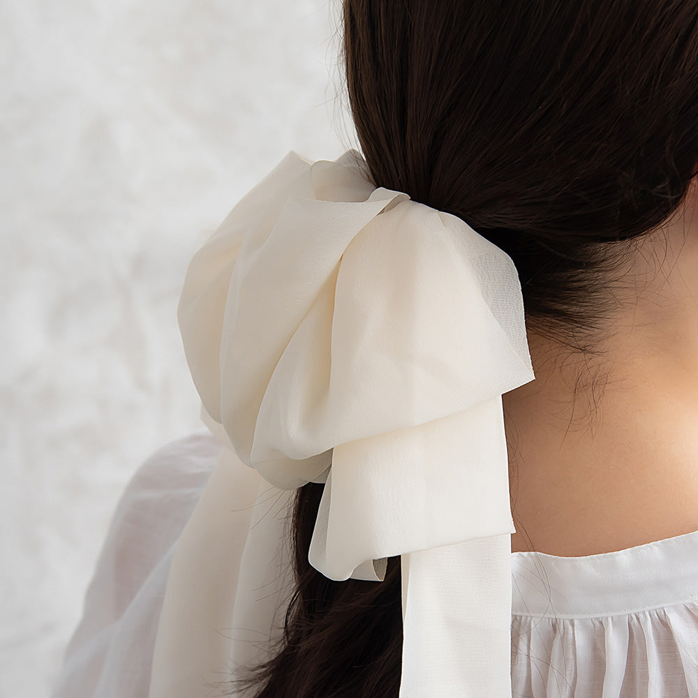 バレッタ ニッケルフリー ビッグリボンシアー ロング ボリューム すべり止め付き