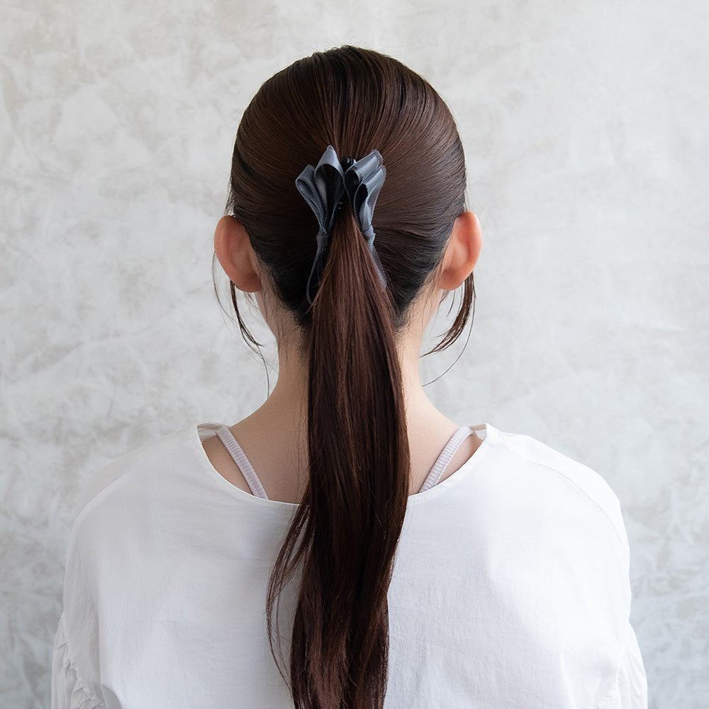 バナナクリップ ダブル リボン チュール くすみカラー ヘアクリップ